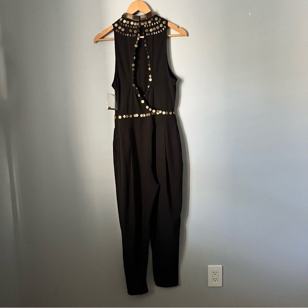 Free People Bohemian Soul Gold Coin Embellished Black Halter Neck Catsuit Size 4 - Picture 15 of 16
